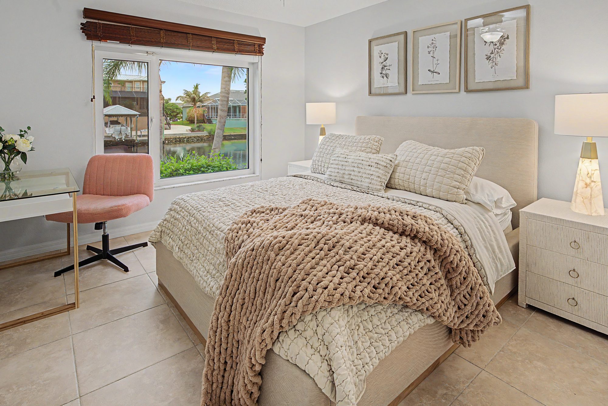 Bright, neatly staged bedroom