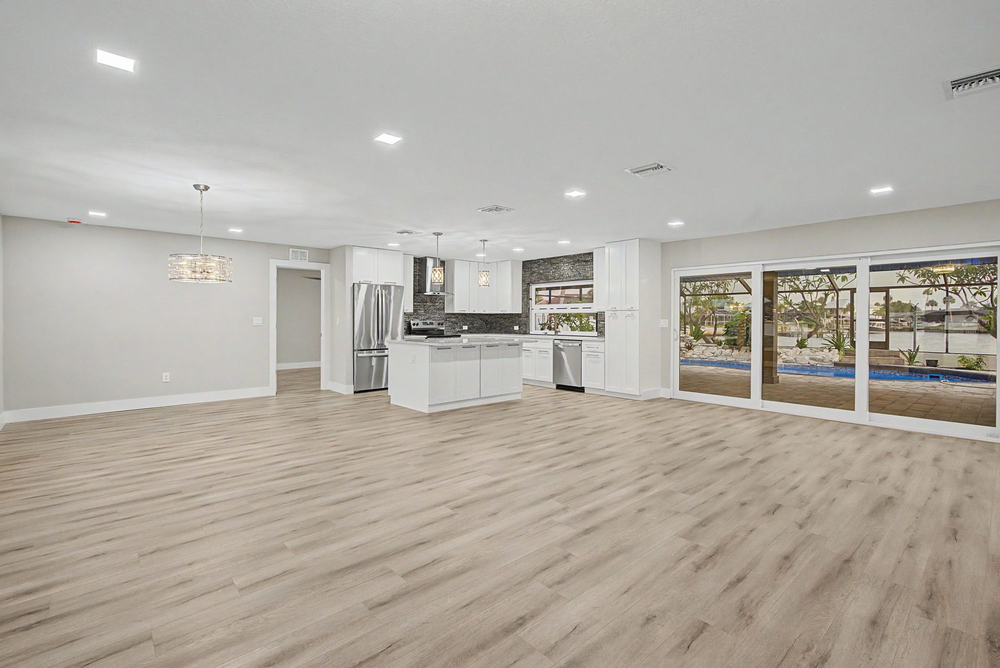 Open living area with large sliding doors